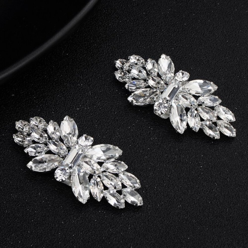 Shoe clips wedding elegant silver tone crystal new - Picture 4 of 7